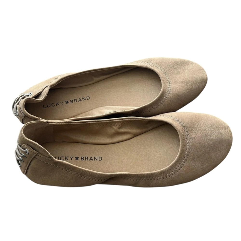 Lucky Brand Echo 2 Tan Lace Back Round Toe Flats Womens Size 8  Leather